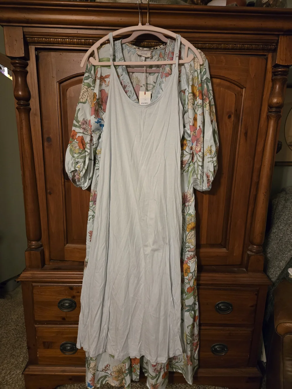 Johhny Was Workshop Silk Floral V-Neck Maxi Dress in Light Mint LARGE - Picture 2 of 10